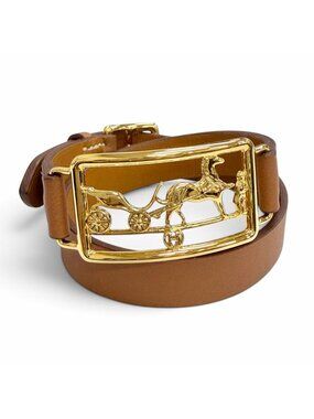 Hermes Caleche Double Tour Bracelet Leather Gold Brown